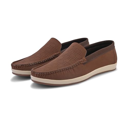Image of Centrino Leather Loafers for Man | Slip-On Shoes for Men Stylish | Cushioned Insole | Lightweight Comfortable Moccasin Shoes | Hand-Stitched Casual Footwear | Mens Loafer Shoes for Office (9569)