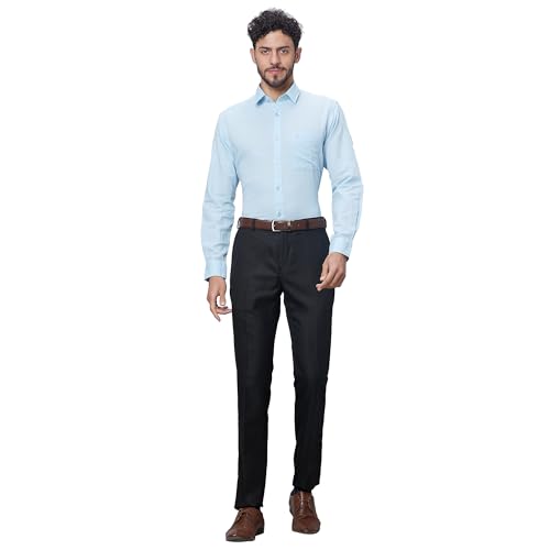Image of Raymond Men Slim Fit Solid Pattern Linen Cotton Blend Regular Collar Full Sleeve Casual Shirt