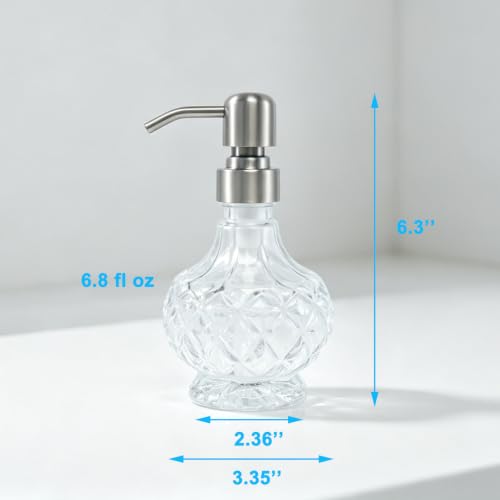 Image of Glass Soap Dispenser Embossed Diamond Bottle, Brushed Nickel Pump