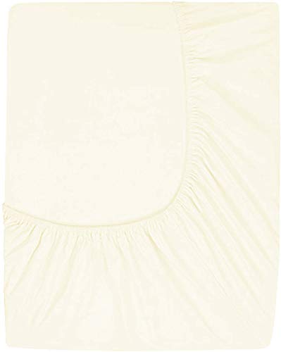 Image of Sweet Dream's 750 Collection Egyptian Cotton Fitted Bedsheet 4 to 12 Inch Matress 15 inch Drop Olympic Queen Size Bed (66x72) Inches (5.5 by 6) Feet + 2 Pillow Covers (18x28), Ivory (Cream)