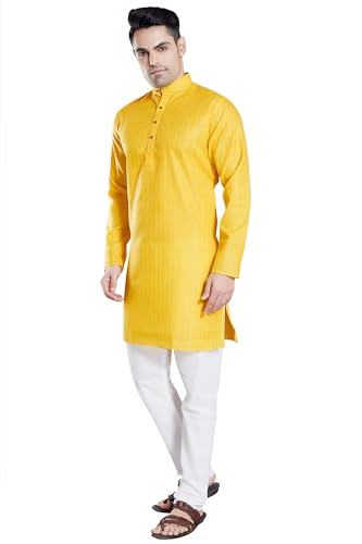 Image of DIVISIVE Men's Self Zari Line Cotton Blend Slim Fit Kurta Pyjama Set