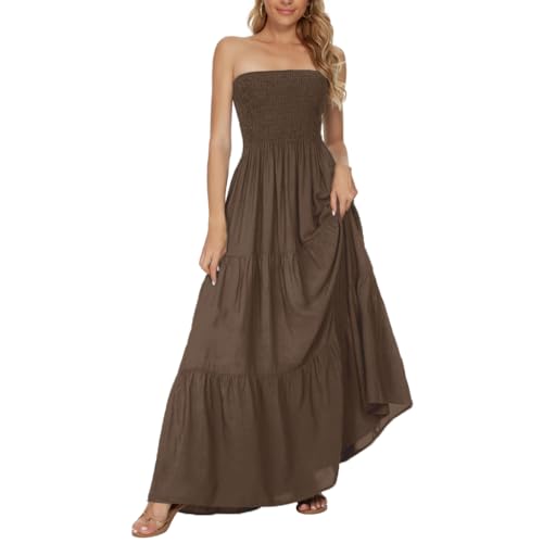 Image of Women's Summer Strapless Tube Top Maxi Dresses Off Shoulder Boho Beach Long Dress