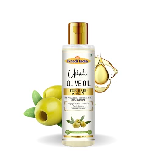 Utkrisht Khadi Olive Oil For Skin & Hair 100ml | Pure & Natural Oil for Hair Growth, Strengthening & Scalp | Non Sticky, Paraben & Mineral Oil Free | For All Hair Types | Daily Use for Men & Women