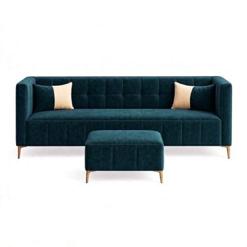 Image of SOCOZI Stylluxe 4 Seater L Shape Sofa Set with Movable Ottoman | Flexible Left or Right Layout | Soft Velvet Suede Fabric | Modern Design | Plush Comfort Cushions for Living Room (Green Teal)