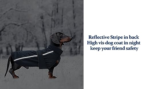 MOREZI Dachshund Regenmantel, wasserdichte Außenschicht, Fleecefutter, reflektierende Besätze, Verstellbarer Gürtel - geeignet für kleine und mittelgroße Hunde-Navy blau-M