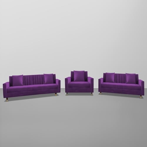Image of Casaliving Garcia 3+2+1 Seater Sofa Set for Living Room (Purple - Colour) Premium Fabric Sofa Set