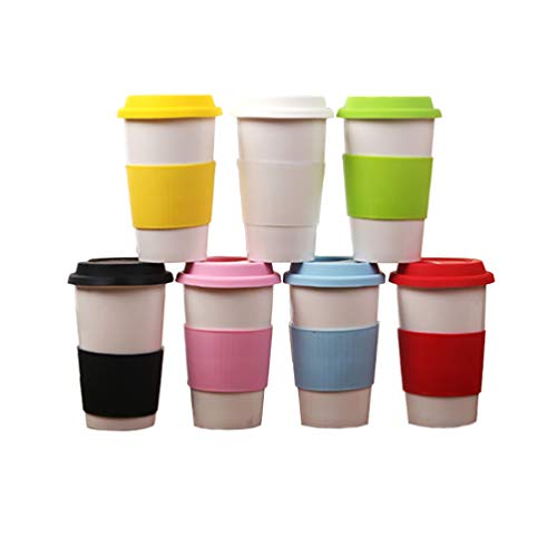 UPKOCH Porcelain Mug Ceramic Tea Cup 301-400ML Drinking Coffee Mug with Lid and Silicone Sleeve Travel Outdoor School Office Supplies Random Color 1PC