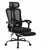 RBFGYIOP Sedia ergonomica da gaming e ufficio con schienale alto in rete, poggiapiedi estraibile, cuscino lombare e poggiatesta regolabile - Ampia poltrona girevole con ruote per studio, camera o