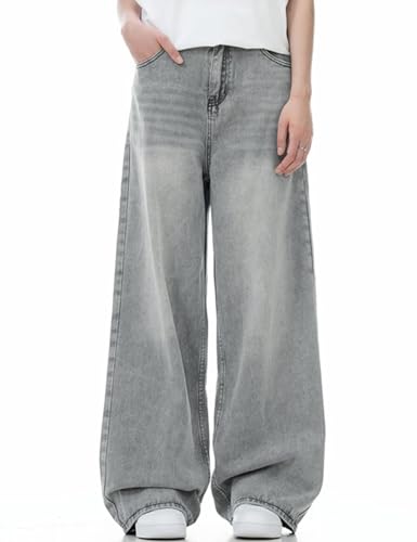 Mens Baggy Jeans Y2k Hip Hop Streetwear Pants Wide Leg Skater Denim Pants Vintage Grey Jeans Trousers4