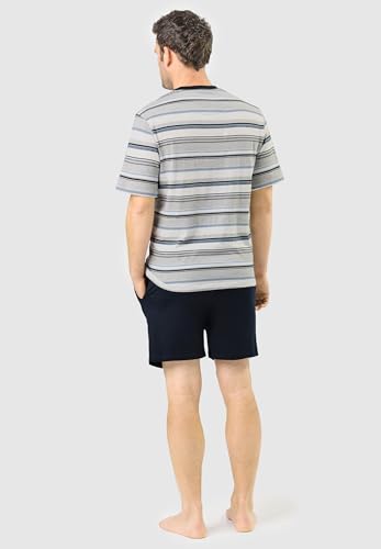 El Búho Nocturno Mens Pajama Set Short Sleeve Summer Knit Striped Pajama Set for Men, 81% Cotton, 19% Polyester, Grey 3081, L3
