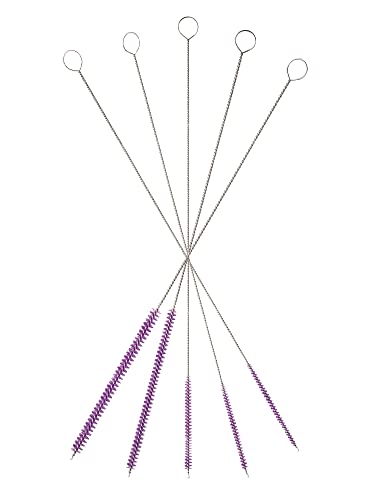 Professional Tube Cleaning Brush Set,Purple, Small 5 Pc. Kit, Long Deep Cleaning Brushes With Flexible Handles For Bottles, Straws, Pipes, Glass, Guns, And Detailing, Heavy Duty 9.8” Length #TOP2