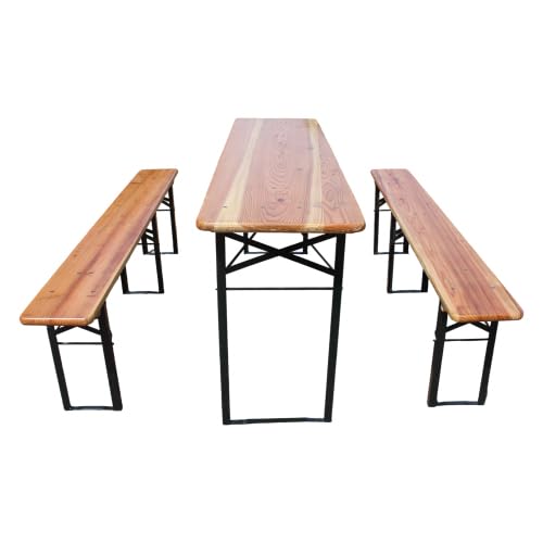 Set per panchina da birra con tavolo pieghevole, 3 pezzi, pieghevole, resistente alle intemperie, per terrazze e campeggio, legno di pino, 177 x 46 x 78 cm