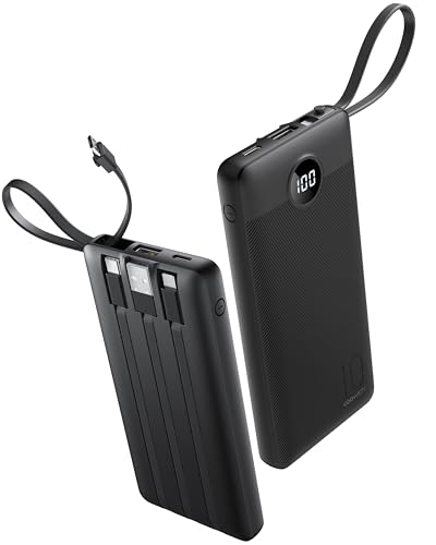 Coowisty Portable Charger with Built-in Cables, Slim 10000mAh Power Bank with USB C, Travel...