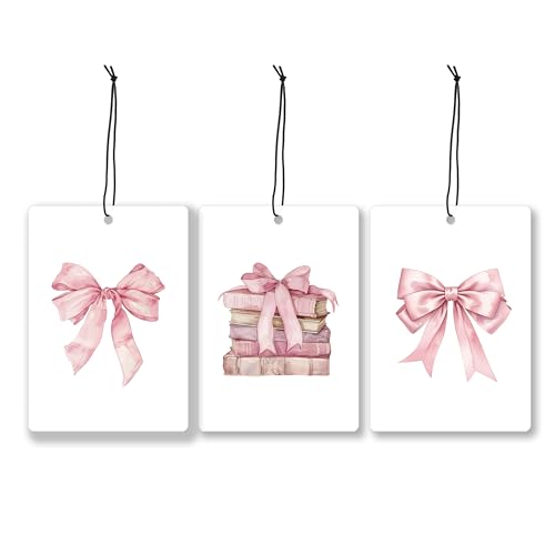 Image of Coquette Pink Bow Book Lavender Car Air Freshener, Preppy Pink Hanging Air Freshener 3 Pcs for Cars Closet Drawer Books, Cute Preppy Girly Car Accessories Mirror Decor for Women