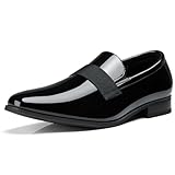 HVENSTEAD Men's Dress Loafers Shoes: Slip-On Business Formal Tuxedo Men Loafers Shoes Black Patent Size 10.5