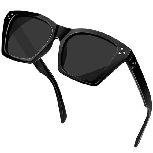 KANASTAL Square Cat Eye Sunglasses Womens Men Oversized Polarized Black Sunglasses UV400 Retro Classes Cateye Sun Glasses for Driving Shopping