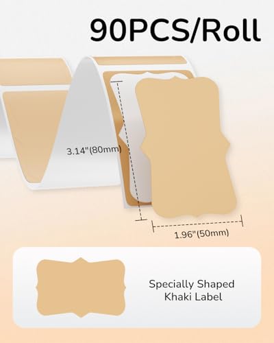 Image of Phomemo Thermal Labels- Khaki Fancy Shape Label Sticker, 1.96 inch x 3.14 inch Self-Adhesive Labels for M110 /M100 /M220 /M250 label Printers, 50x80mm Thermal Paper for Gift, Candle, Logo, Baking Box, 90pcs /Roll