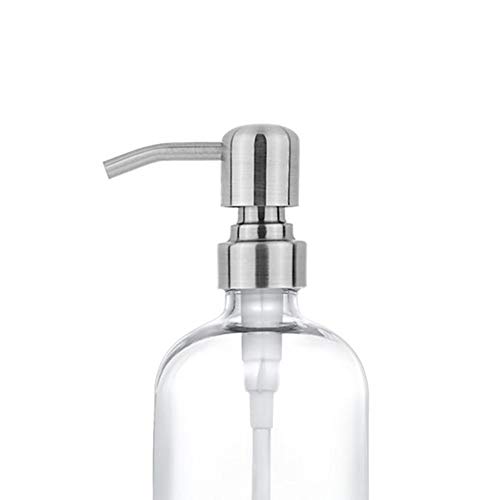2 Pack Thick Clear Glass Pint Jar Soap Dispenser with Silver Stainless Steel Pump, 16ounce Clear Boston Round Bottles Dispenser with Rustproof Pump for Essential Oil, Lotion Soap