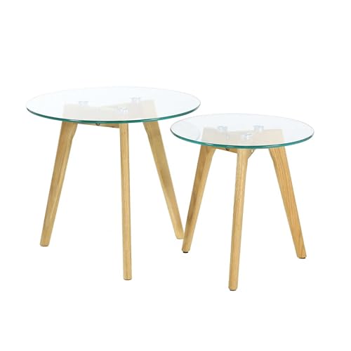 Home Deco Factory HD3207 Lot de 2 Tables Gigogne, Matière Bois/Verre, Transparent, 50 x 50 x 43, 50 cm