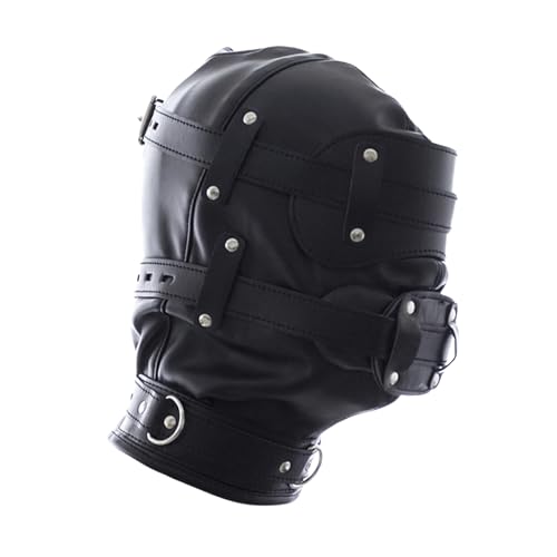 KINKWERK Einstellbare Bondage Maske mit Dildo-Knebel | Isolationsmaske aus PU-Leder für Männer und Frauen | BDSM (Schwarz)
