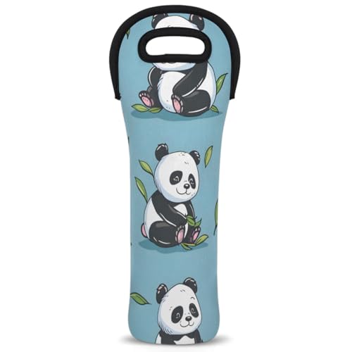Neoprene Wine Tote Carrier Bag for Wine,Water, Champagne, Beer, Baby Bottles 15.6 x 5.1 Inches, Protective Wine Bag,Pandas