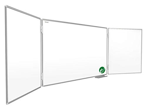 ALLboards Tableau Blanc Emaillé Scolaire Type Triptyque avec Cadre en Aluminium 150x100cm//300cm, Tableau Blanc Magnétique Whiteboard avec 2 Ailes, Tableau...