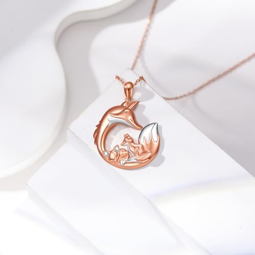 Fox Pendant Necklaces S925 Sterling Silver Animal Fox Heart Necklace Two Tone Fox Necklaces Mothers Day Birthday Christmas Jewelry Gifts for Women Mom Wife3