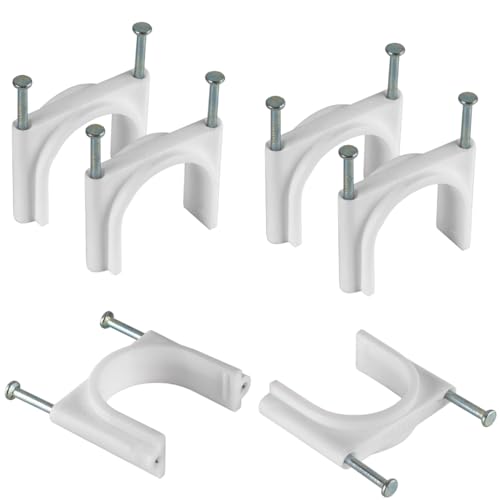 Hi-Plasst 20mm Double Nail Pipe Cable Clips (Pack of 50) | 3/4 Inch CPVC & UPVC Pipe Clips with Metal Nails, 0.75" for Wire Fastening, Cord Management, and Cable Protection (White)