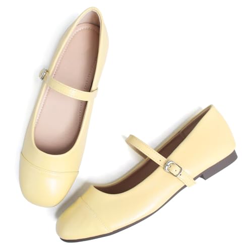 Hee grand Women's Soft Leather Mary Janes Shoes Retro Dress Shoes Comfort Round Toe Ballet Flats Casual Portable Shoes3