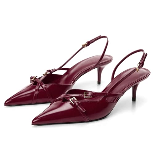 MICIFA Slingback Kitten Heels for Women Pointed Toe Stiletto Heels Slip On Pumps with Buckled Straps Dress Work Pumps Shoes