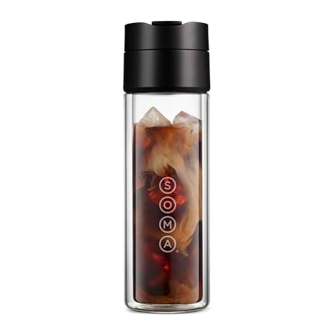 SOMA Double Wall Glass Tea and Coffee Cold Brew Bottle, Black, 12oz (SM18501K) Cover