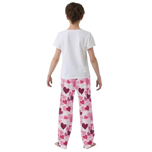 Valentine's Heart Long Pajama Pants Elastic Waist PJ Bottoms with Pockets S A1105844