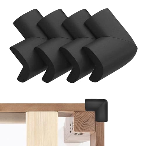 Bed Frame Corner Protector Black: 4 Pack Foam Rubber Guards Bumpers for Bed Table Cabinet Corner Safe Impact Absorption for Kids & Seniors (4 Black)