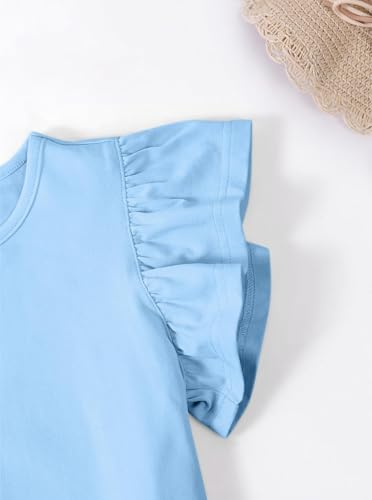 Image of Girls' Summer Shirts Cute Tops Ruffle Sleeve Crew Neck Casual Tees