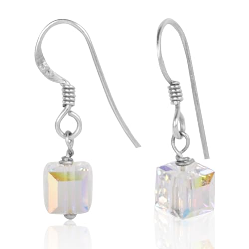 Boucles d'oreilles cube argent 925 pendantes Aurore Boréale