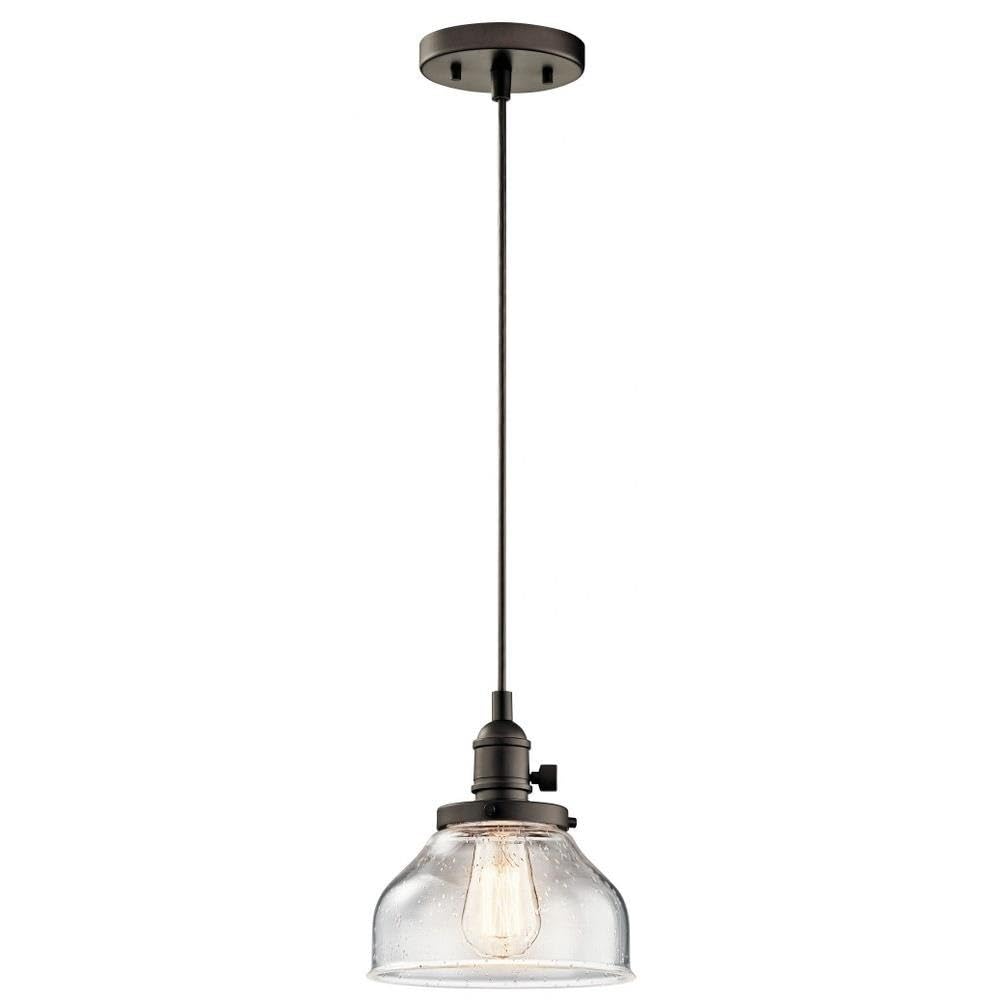 KICHLER Avery 8.5" 1 Light Bell Mini Pendant with Clear Seeded Glass Olde Bronze®