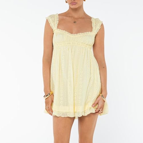 Women's Babydoll Mini Dress Floral Embroidery Summer Sleeveless Loose A Line Flowy Short Sundress for Beach Club Party2