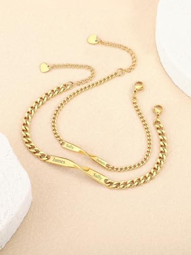 Personalized Couples Bracelets Free Engraving Custom Couples Bracelets Stainless Steel Long Distance Relationship Jewelry Womens Identification Bracelets Gifts for Him and Her4