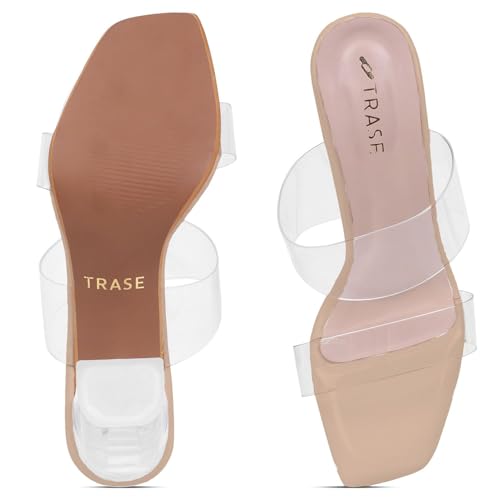 Image of TRASE Transparent Double Strap Block Heels for Women Stylish | Fashionable Heel Sandals for Girls | Elegant & Formal Footwear
