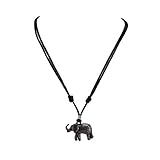 BlueRica Elephant on Adjustable Black Cord Necklace (Old Silver Finish)