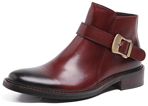 Santimon Leather Ankle Dress Monk Strap Mens Buckle Boots Red 9 M Us #TOP22