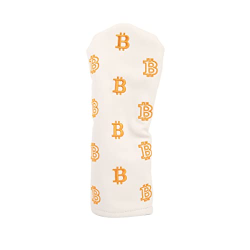 Bitcoin Golf Driver Headcover – Leather Golf Club Covers – HODL 21 Head Cover Golf Accessories – White