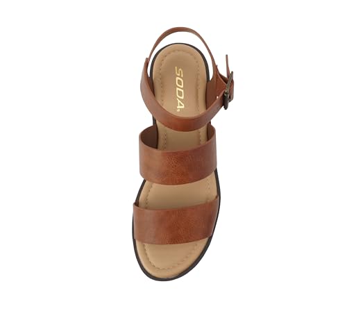 Image of Soda ACCOUNT ~ Women Open Toe Two Bands Lug sole Fashion Block Heel Sandals with Adjustable Ankle Strap