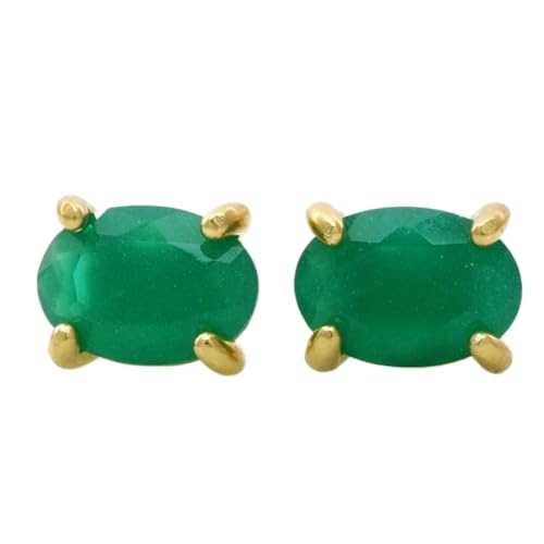 Boucles d'oreilles onyx vert et argent 925 plaqué or LKSTD_0278