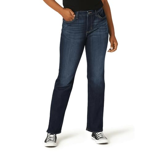 Lee Women's 5-Pocket Midrise Straight Leg Premium Denim Jean (US, Numeric, 20, Regular, Petite, Dark Wash)