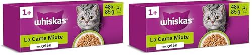WHISKAS Repas - 48 Sachets Fraîcheur - La Carte Mixte (4 variétés) - Pâtée pour Chat Adulte en Gelée – Nourriture Humide Complète & Equilibrée,...