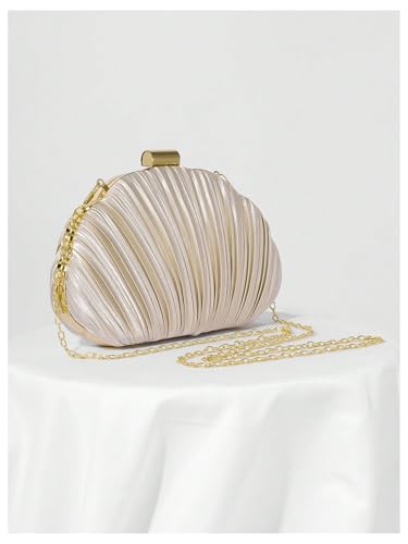 QWINEE Women's Shell Shaped Clutch Purse Ruched Mini Crossbody Bag Elegant Evening Handbag with Chain Strap2