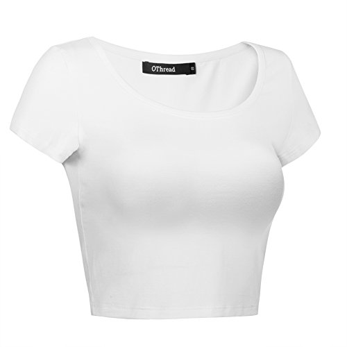 OThread & Co. Women's Basic Crop Tops Stretchy Casual Scoop Neck Cap Sleeve Shirt3