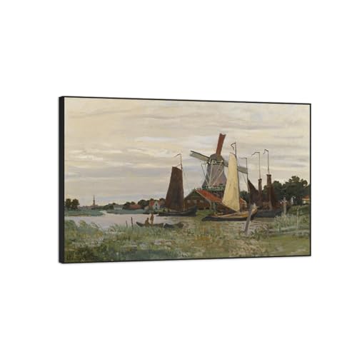 Tableaux sur toile impressionnisme moulin avec cadre noir 30x45cm