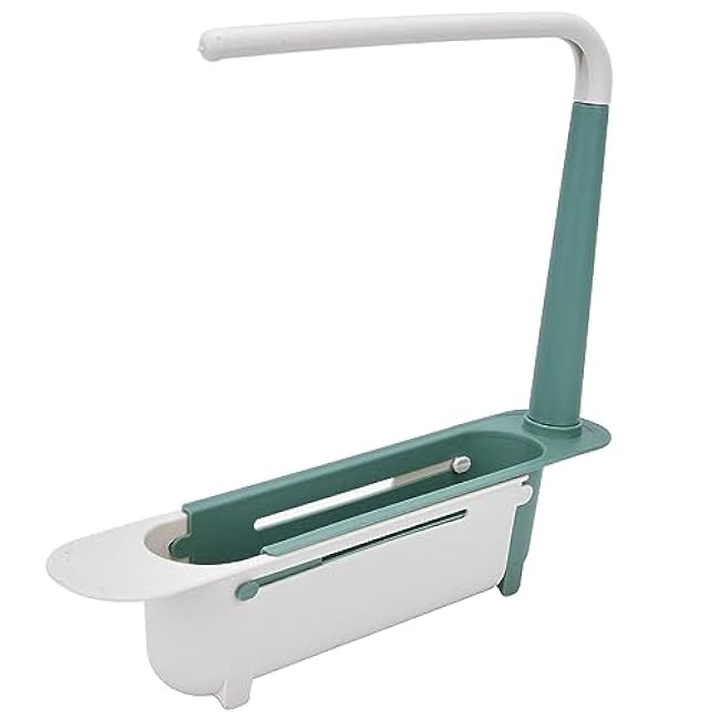 Telescopic Sink Storage Rack, Large Capacity Adjustable Sink Organizer for Kitchen with Drain Holes, Ventilation Design, Easy Disassemble Wash for Daily, 2KG Bear (Green)